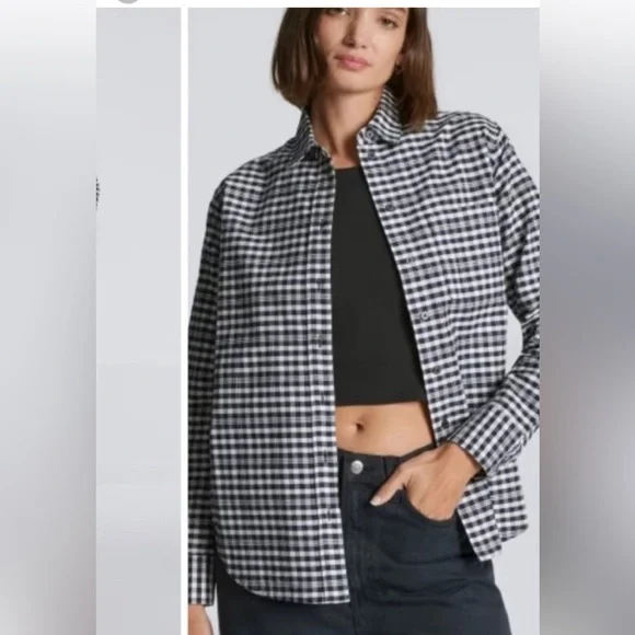 Everlane Black and White Plaid Oxford Shirt - Picture 2 of 14